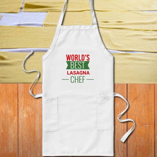 Delantal Largo Mejor Chef del Mundo de Lasagna - verde rojo (Subido por el creador)