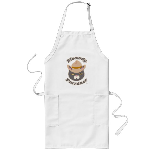 Delantal Largo Meowdy Purrdner Howdy Cowboy Gorra Cat Slogan (Frente)