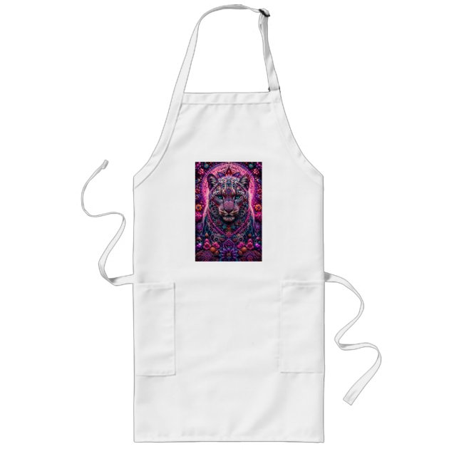 Delantal Largo Místico Mandala Floral de Pantera Neon (Frente)
