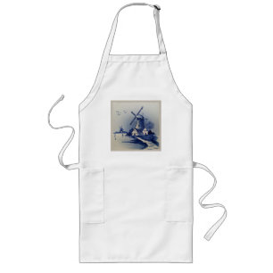 Delantal Largo Molino de viento azul vintage Delft