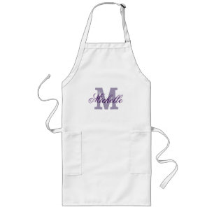 Delantal Largo Monograma de nombre personalizado   Morado de lava