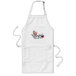 Delantal Largo Mujeres de tipografía floral Bonjour lindas
