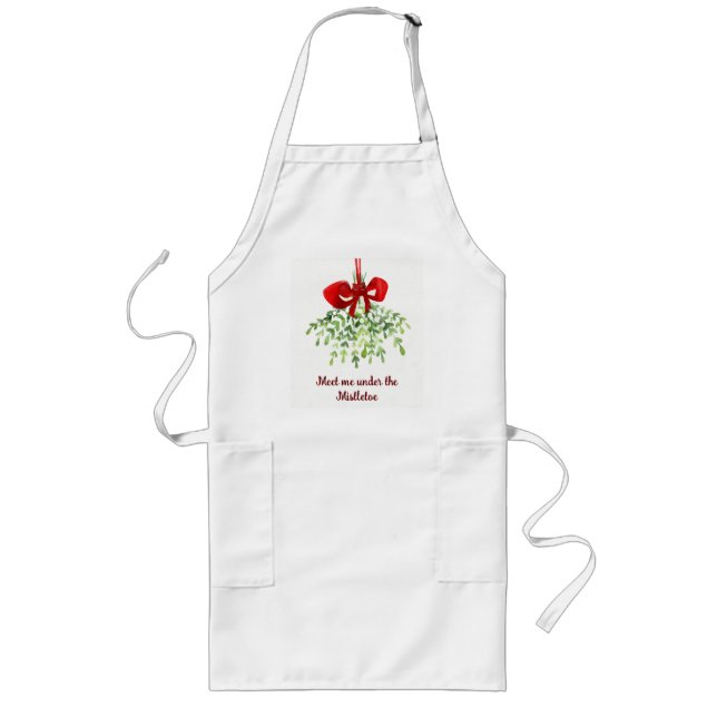 Delantal Largo Navidades De Mistletoe Cita Romántica Divertida (Frente)