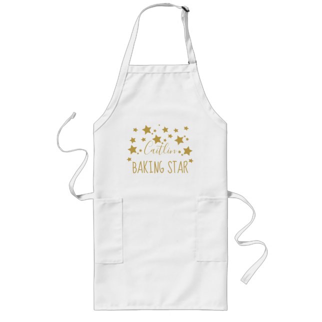 Delantal Largo Nombre personalizado Gold Star Baker Apron (Frente)