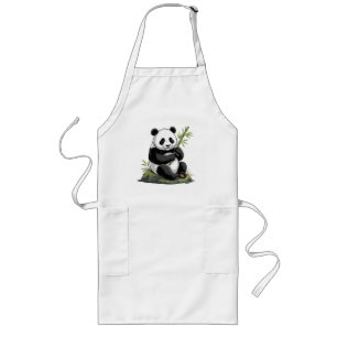Delantal Largo Oso Panda Lindo y Moderno con Bambú Verde