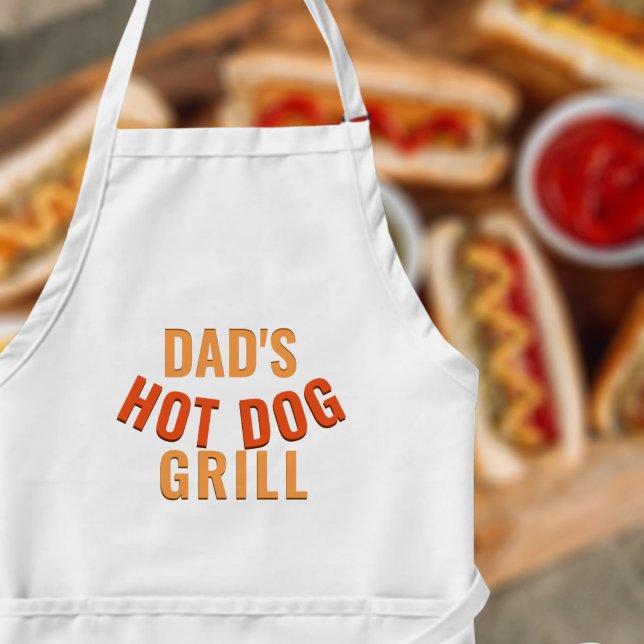 Delantal Largo Parrillada de perro caliente verano patio trasero  (Dad's grilling Hot Dogs and here is his apron. Perfect gift for your dad)