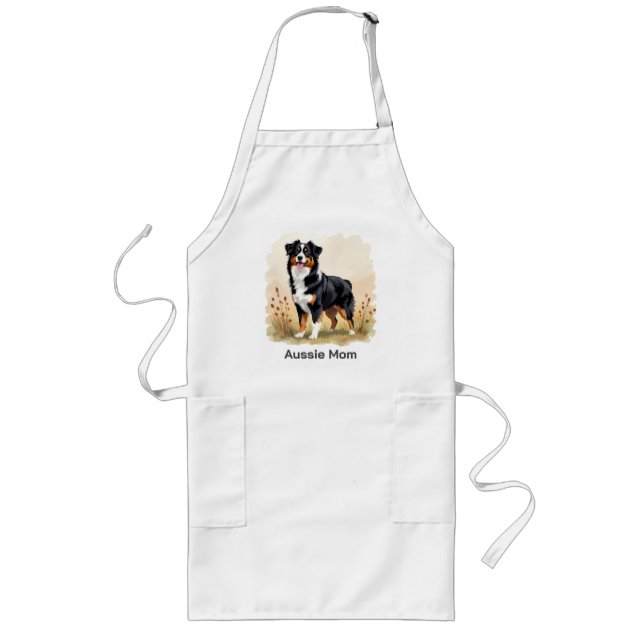 Delantal Largo Pastor Australiano Negro Tricolor Perro Aussie (Frente)