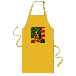 Delantal Largo Patriótico Boston Terrier con bandera estadouniden