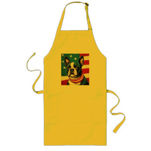 Delantal Largo Patriótico Boston Terrier con bandera estadouniden