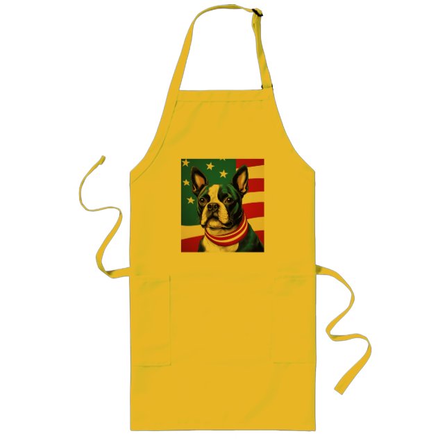 Delantal Largo Patriótico Boston Terrier con bandera estadouniden (Frente)