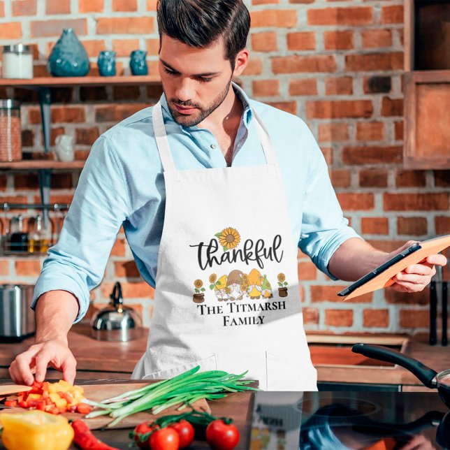 Delantal Largo Pequeña familia de girasoles agradecidos (thankful family thanksgiving apron)