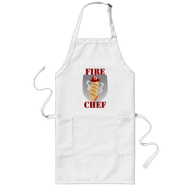 Delantal Largo Personalizado Fire Chef Funny Cooking Time Shield (Frente)