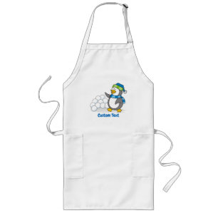Delantal Largo Pingüino pequeño con bolas de nieve ondeando