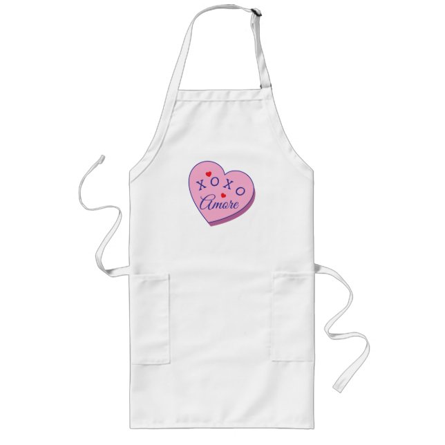 Delantal Largo Pink Heart Amore XOXO Valentine’s Day Apron (Frente)