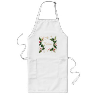 Delantal Largo Pretty Personalized Holly & Snowflakes Xmas Apron