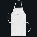 Delantal Largo Púrpura Nombre de guión personalizado adulto<br><div class="desc">Presentamos nuestro Purple Personalized Script Name Adult Apron, una elección elegante y elegante para albergar talleres botánicos, clases de cocina o cualquier evento donde los delantales personalizados hagan deliciosos regalos. Este delantal presenta un elegante color púrpura y un tipo de letra de guión que añade un toque de sofisticación al...</div>