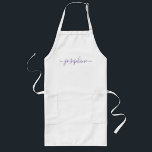 Delantal Largo Púrpura Nombre de guión personalizado adulto<br><div class="desc">Presentamos nuestro Purple Personalized Script Name Adult Apron, una elección elegante y elegante para albergar talleres botánicos, clases de cocina o cualquier evento donde los delantales personalizados hagan deliciosos regalos. Este delantal presenta un elegante color púrpura y un tipo de letra de guión que añade un toque de sofisticación al...</div>