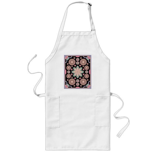 Delantal Largo Retro Pastel Floral Mandala Symmetry (Frente)