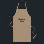 Delantal Largo Rey Funny Apron de la barbacoa<br><div class="desc">Delantal divertido del rey de la barbacoa. Haga clic en el personalizar para cambiar tamaño de fuente, estilo, y color. Si usted tiene cualesquiera preguntas o peticiones, éntreme en contacto con por favor. Esta imagen está disponible en muchos productos en mi galería. Visite por favor los tesoros de los ojos...</div>