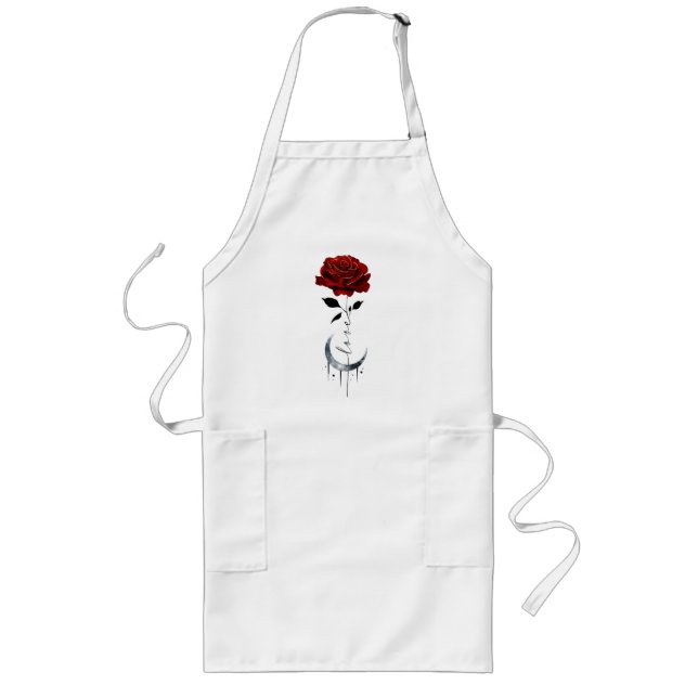 Delantal Largo Rosa roja de tatuaje y luna de luna creciente con  (Frente)