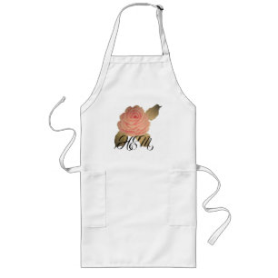 Delantal Largo Rosa rosa pintado a mano Monograma largo