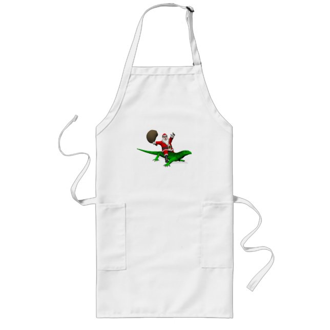 Delantal Largo Santa Claus Riding Green Lizard (Frente)