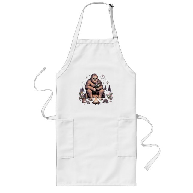 Delantal Largo Sasquatch sosteniendo flores (Frente)