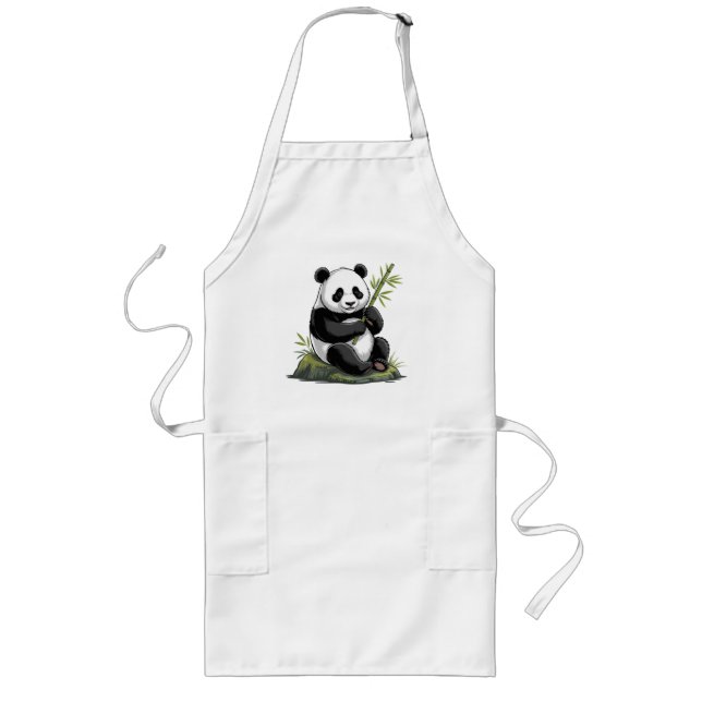 Delantal Largo Trendy Cute Panda Bear With Greenery Bamboo  (Frente)