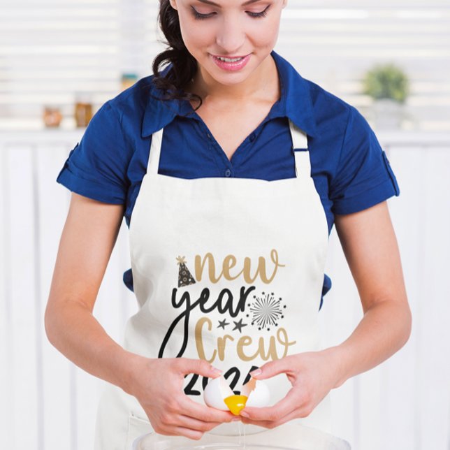 Delantal Largo Tripulación de Año Nuevo Dorado y Negro (año perso (Golden & Black New Year Crew (customized year) Long Apron)