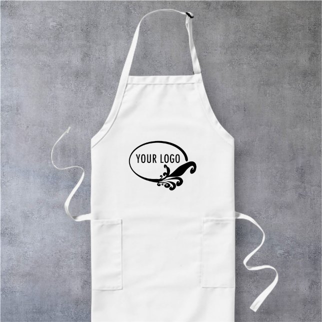 Delantal Largo Uniforme Apron blanco largo y personalizado con bo (MISOOK White Apron with Logo)
