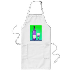 Delantal Largo vaso de vino y botella : vidrio manchado