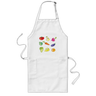 Delantal Largo Verduras y frutas vivas Kawaii con caras