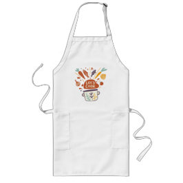 Delantal Largo Whimsical Kitchen Scene with "Let's Cook" Text -