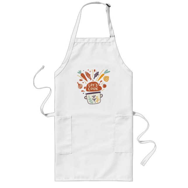 Delantal Largo Whimsical Kitchen Scene with "Let's Cook" Text - (Frente)
