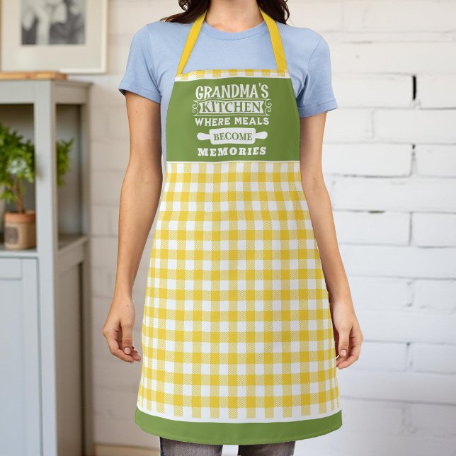 Delantal Las comidas de la abuela de Gingham verde amarillo (Subido por el creador)