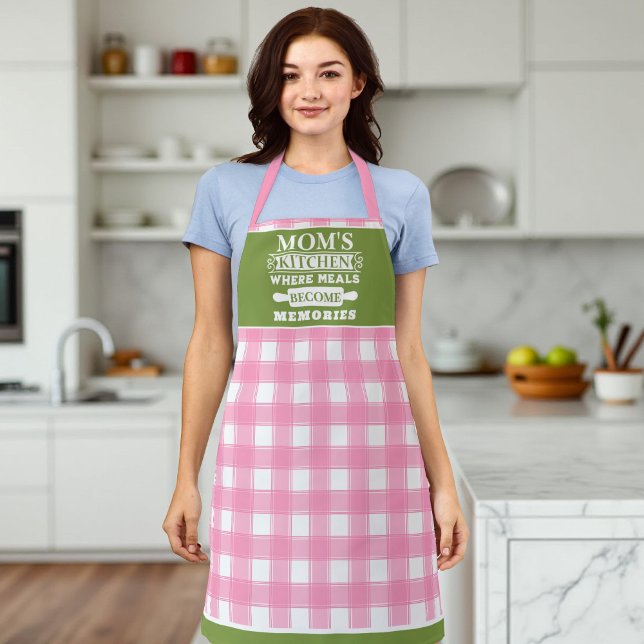 Delantal Las comidas de las madres de Gingham verde rosa se (Subido por el creador)