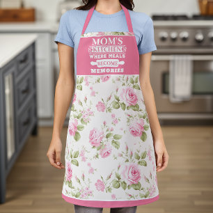 Delantal Las comidas de mamá con flores de rosa se conviert