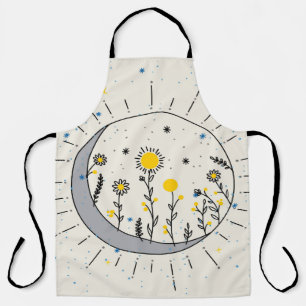 Delantal Las flores planean el sol y el arte gráfico lunar