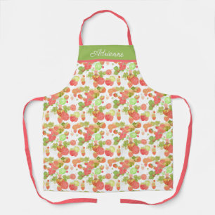 Delantal Las frambuesas lúcidas rosa y verde personalizada