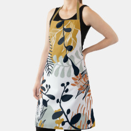 Delantal Las hojas de Boho White y Navy