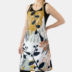 Delantal Las hojas de Boho White y Navy