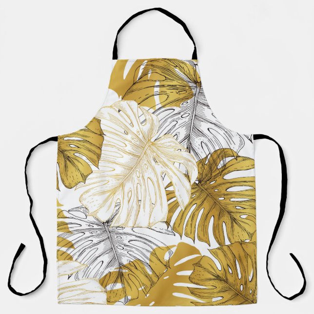 Delantal Las hojas de Monstera: Blanco dorado (Anverso)