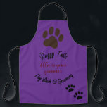 Delantal Lavado de perro y Groomer personalizado<br><div class="desc">Lavado de Perro y Apron Groomer. Una pata grande y dos patas más pequeñas en la parte inferior. Editable. Personalizable de texto y nombre.</div>