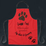 Delantal Lavado de perro y Groomer personalizado<br><div class="desc">Lavado de Perro y Apron Groomer. Una pata grande y dos patas más pequeñas en la parte inferior. Editable. Personalizable de texto y nombre.</div>