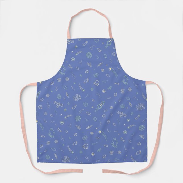 Delantal Lavanda Azul Patrón Doodle Espacial (Anverso)