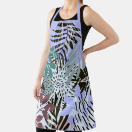 Delantal Lavanda Boho, hojas verdes y Verde azuladas