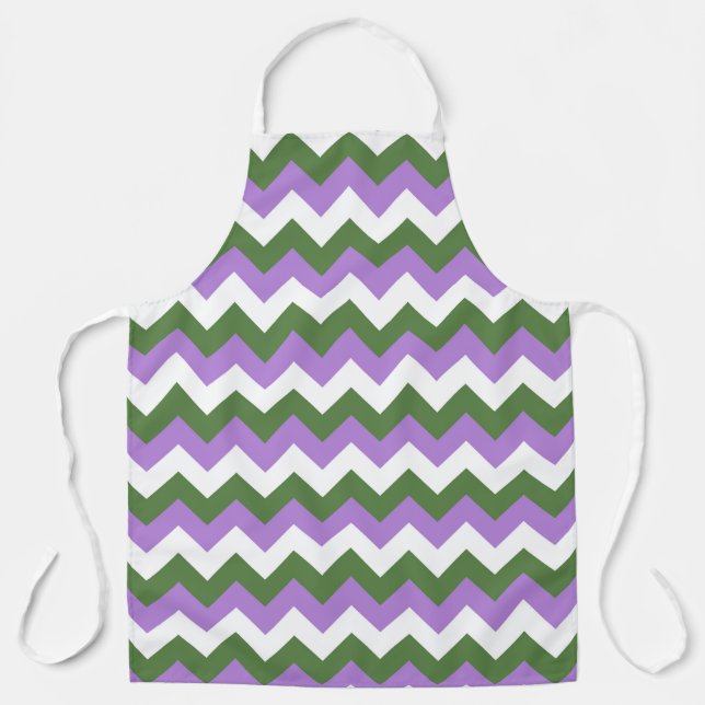 Delantal Lavanda, Chevron verde y blanco Zigzag (Anverso)