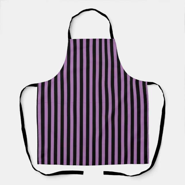 Delantal Lavanda de moda Rayas verticales moradas y negras (Anverso)