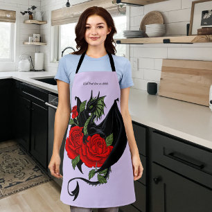 Delantal Lavanda de rosas rojas de dragón negro