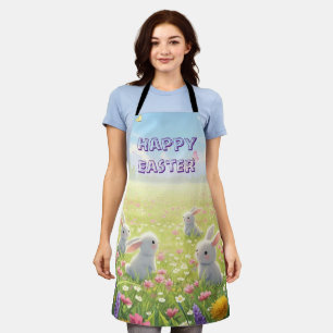 Delantal Lavanda Pascua Lindo Conejo Blanco Floral Primaver